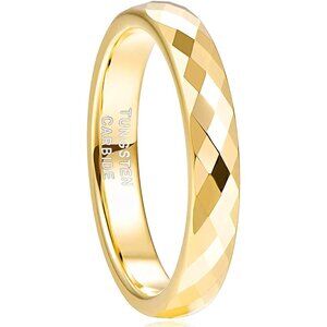 Women's Tungsten Carbide Rings Faceted Edge Dome Polished Rose Gold 4mm